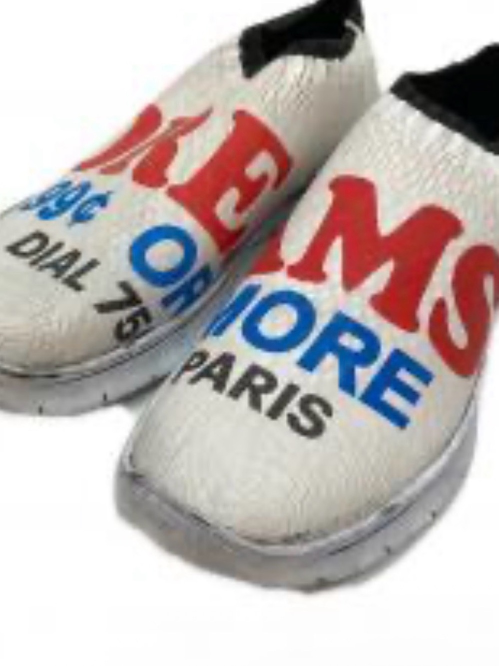 Maison Margiela“Dreams”White Slip-On Graphic Sneakers with Red and Blue Accents
